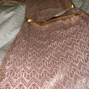 Connected Apparel Pink Lace Dress with Gold Accents